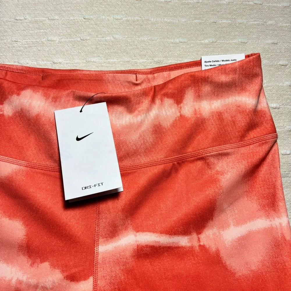 Nike Women's Dry-Fit Leggings-Madder Root&Clear Tie-Dye One Luxe Mid-Rise Size L
